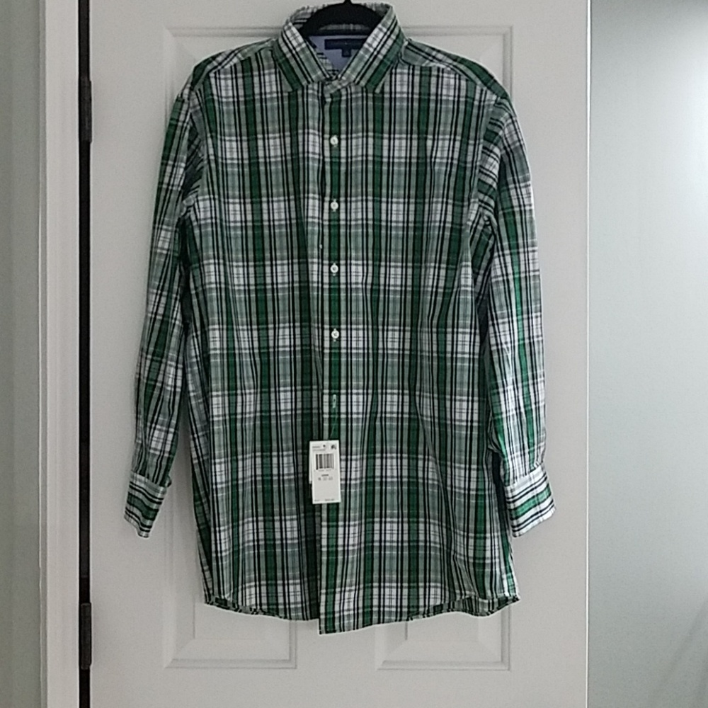 Mens tommy hilfiger green and navy button down